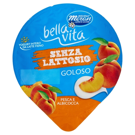 bella vita Yogurt Intero da Latte Fieno Senza Lattosio Goloso Pesca e Albicocca 150 g